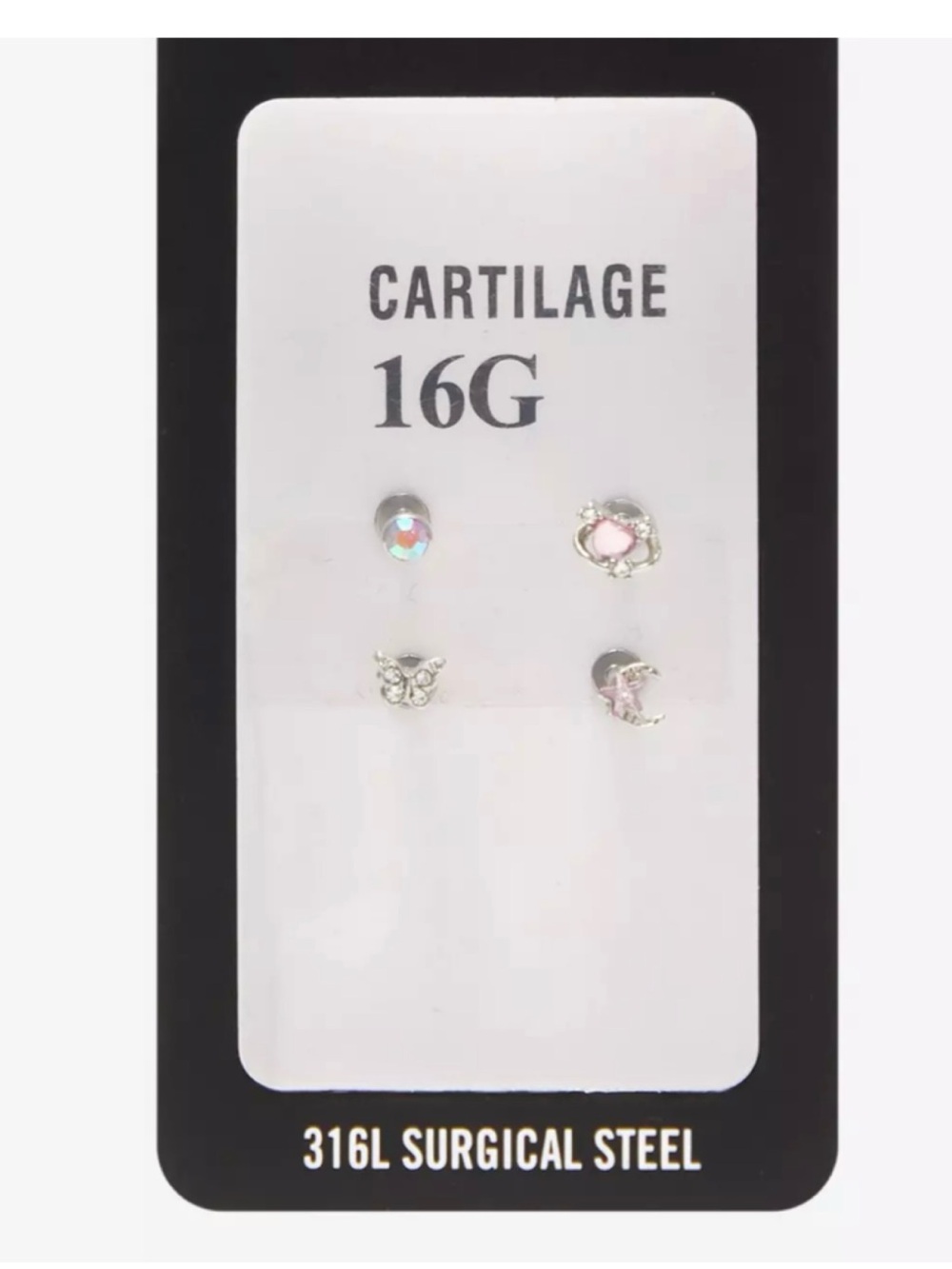 Steel Pink Celestial Heart Cartilage Stud 4 Pack